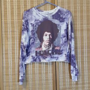 Authentic‎ Jimi Hendrix Womens L Crop Top Tie Dye Purple Boho Festival Rock 60's